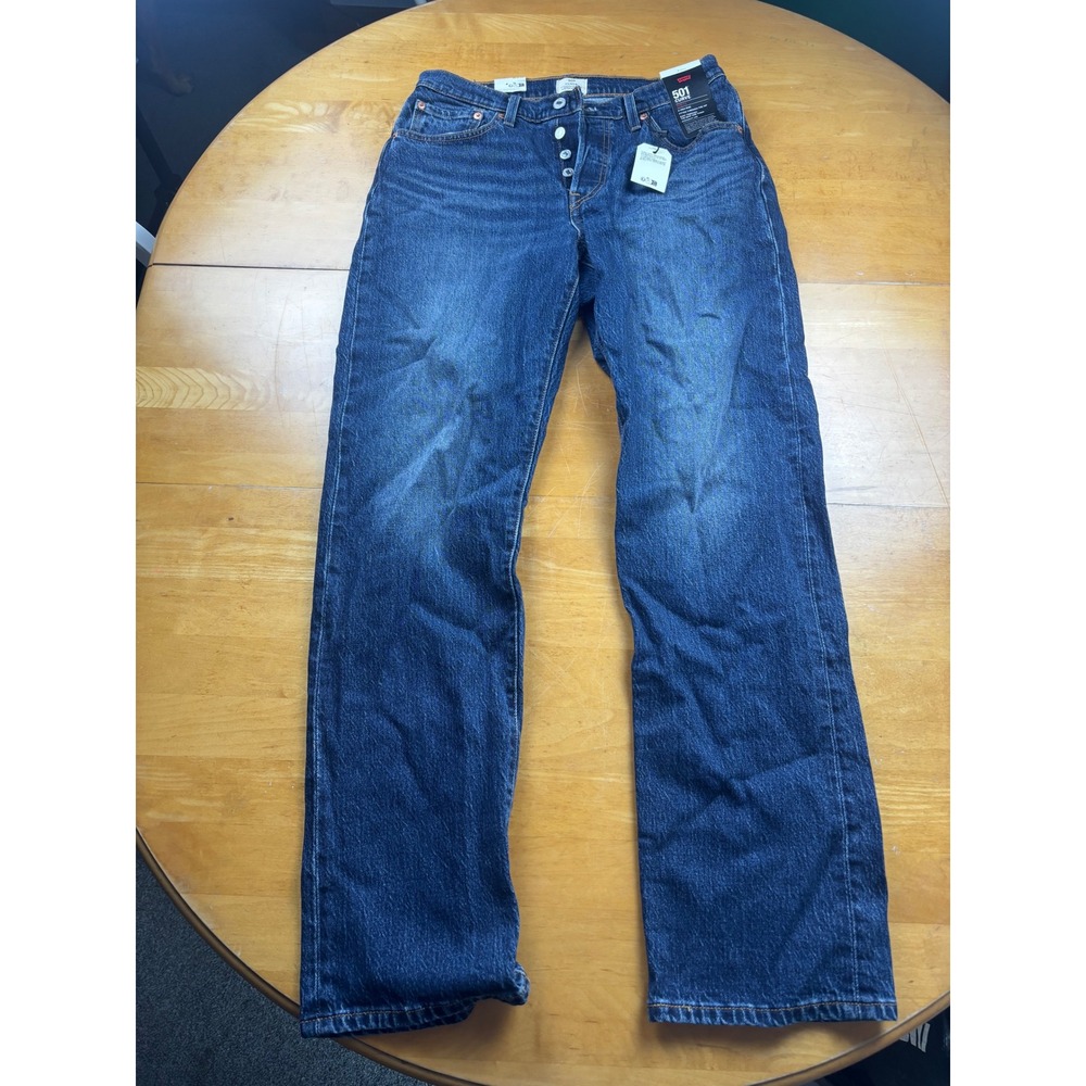 Levis Premium 501 Curve High Rise Straight Leg Stretch Jeans Dark Wash 30x32